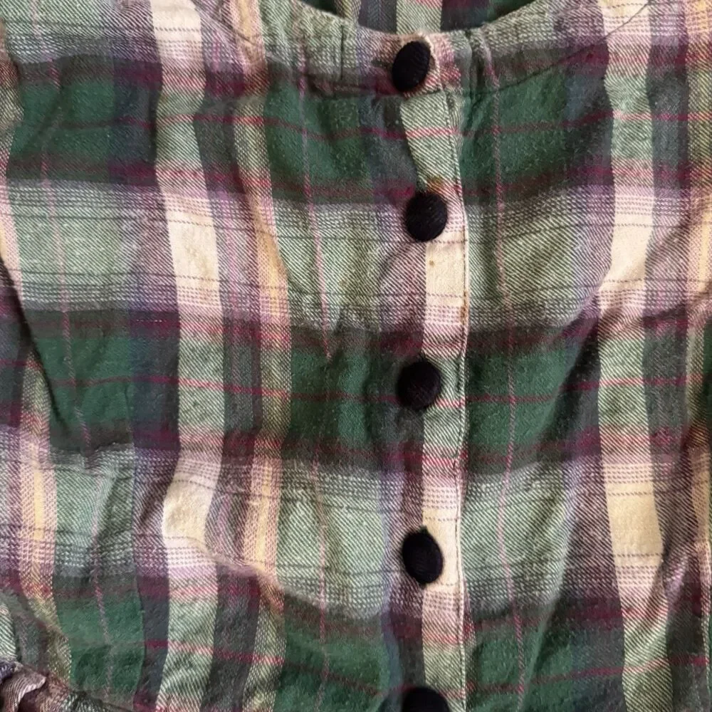 Vintage 90s Dress 16 Purple Green Plaid Flannel Contrast Collar Maxi S. Roberts - Picture 10 of 15